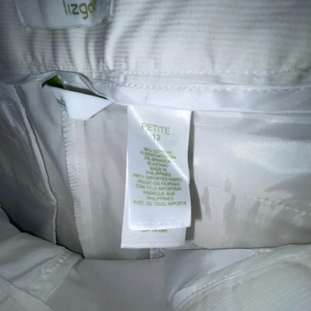 Liz Golf Audra Pants W/ Pink Belt Size 12 Petite White Sporty Liz Claiborne New - Picture 5 of 9